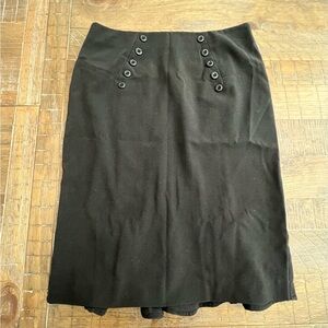 Black Button-Detail Skirt Size 7 Pleated Back